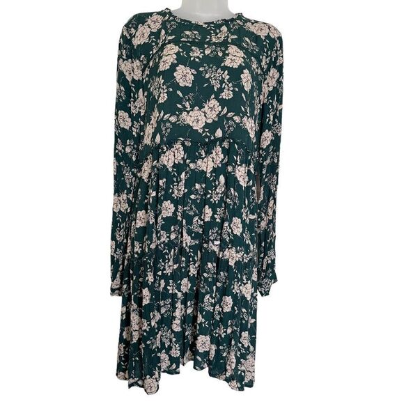 NWT Knox Rose Forest Green Boho Floral Festival Babydoll Long Sleeved Midi Dress - Picture 2 of 5